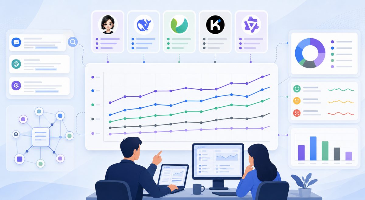 AI引用 引流能力平台横评折线图：豆包、DeepSeek、元宝、Kimi、通义千问的引用到点击率对比