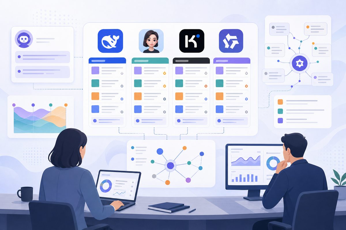 DeepSeek、豆包、Kimi和通义千问的品牌提及、推荐排名与AI引用来源记录示意图