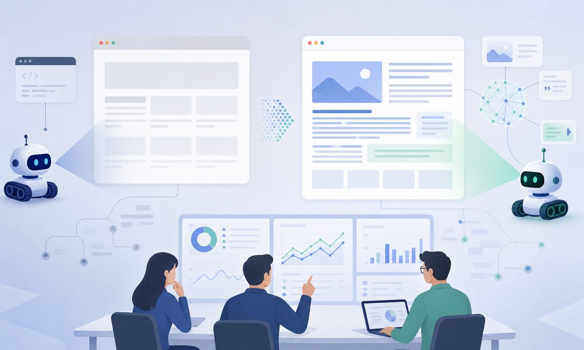 单页应用 AI 爬虫抓取对照：原始 HTML 空壳与渲染后正文的字数差异示意