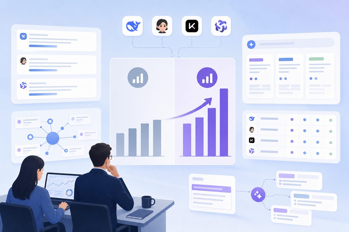 某 B2B 品牌对比页优化前后 AI 提及率变化的柱状对比图