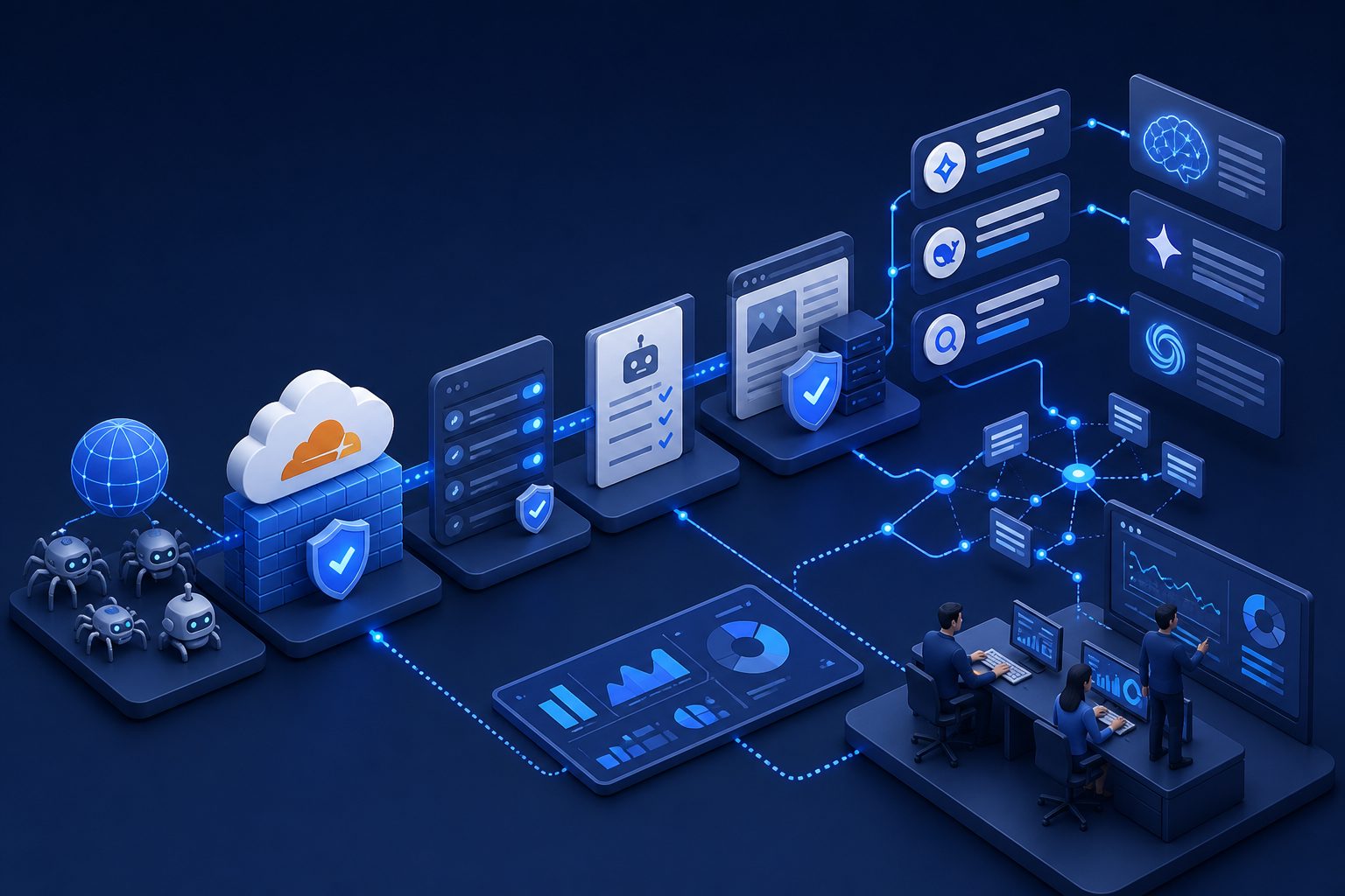 Cloudflare 放行搜索引擎爬虫的规则链路示意图