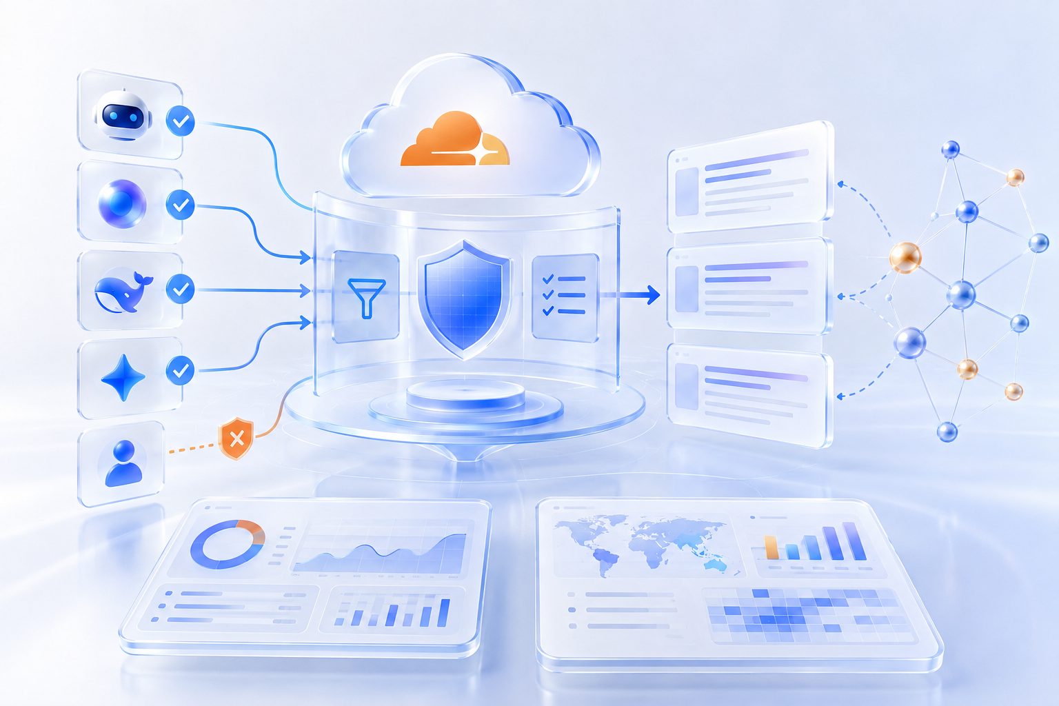 Cloudflare bot allowlist 配置中的 WAF、Verified Bots 与 AI 爬虫放行关系图
