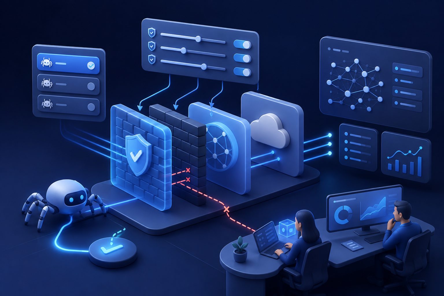 WAF 与 CDN 对 AI 爬虫最小放行的配置示意图