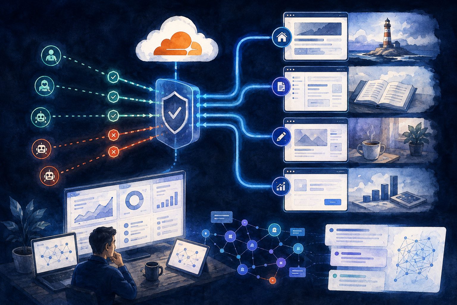 Cloudflare 分场景白名单配置的页面类型与放行边界示意图
