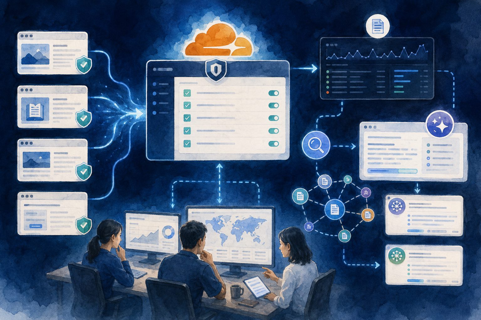 Cloudflare 白名单配置后用日志与 AI 引用来源复测的流程图