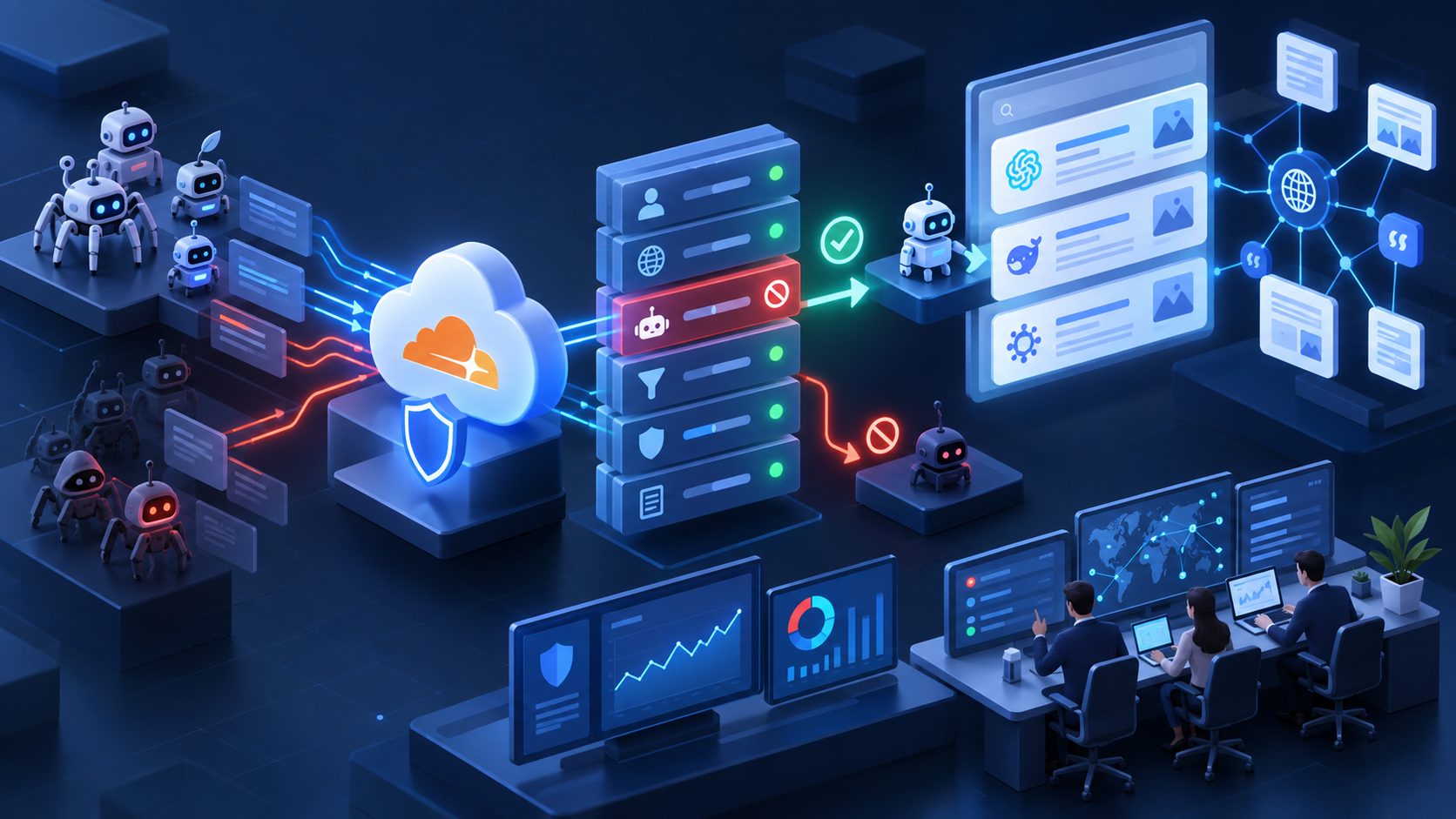 Cloudflare Bot Management 规则优先级与 AI 爬虫拦截路径示意图