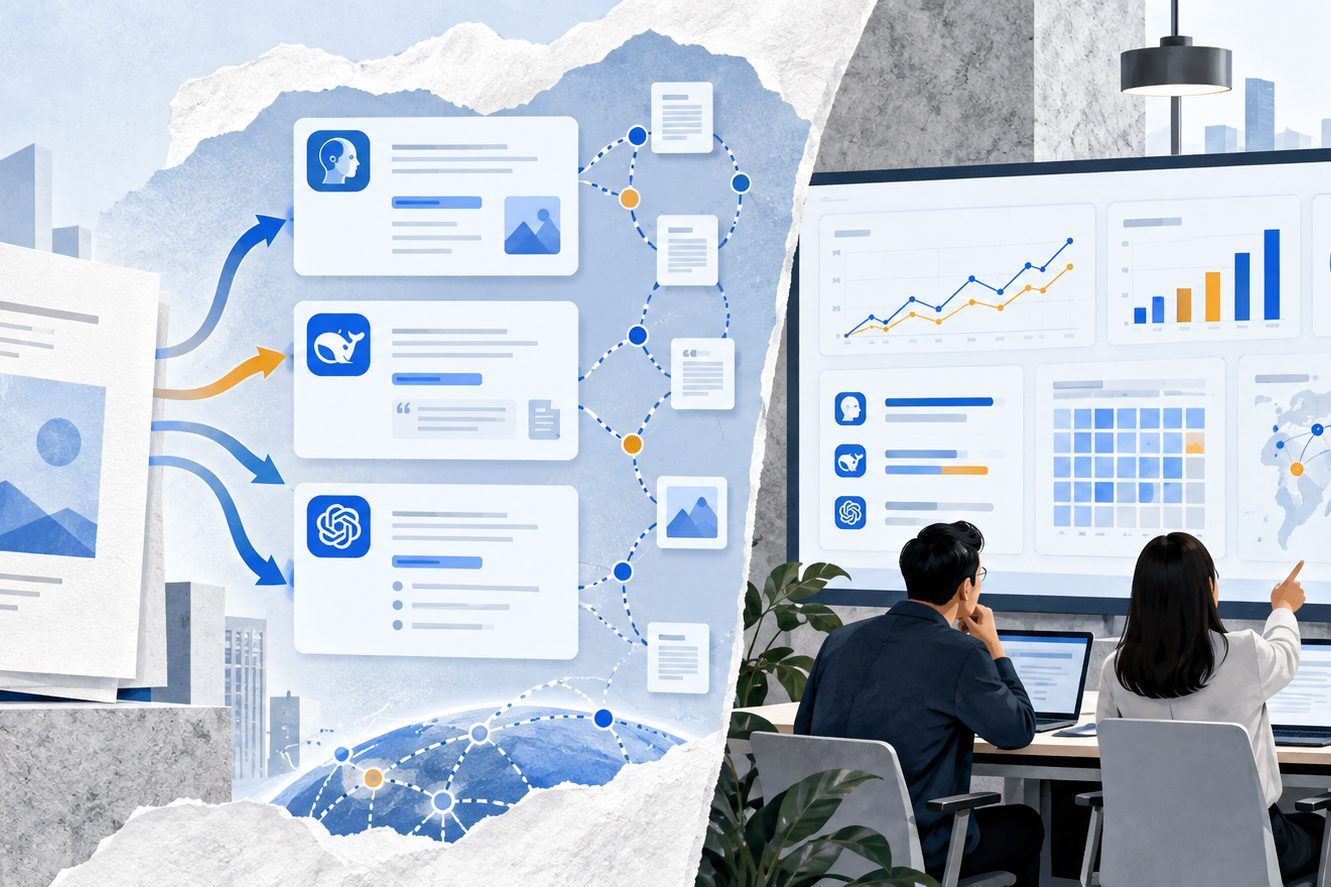 B2B软件白皮书发布后的AI可见性复测看板示意