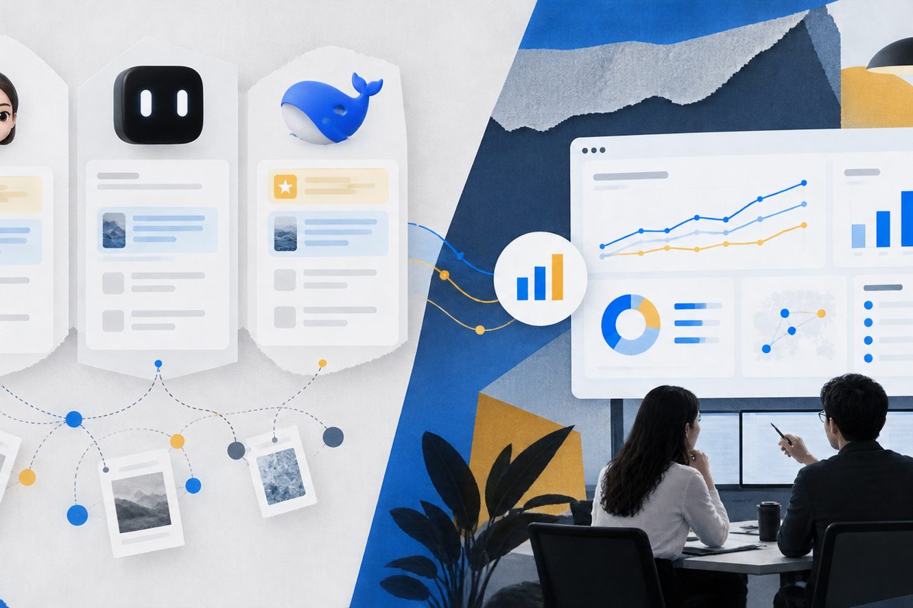 SaaS 品牌在豆包、Kimi、DeepSeek 中的提及率和推荐位趋势示意