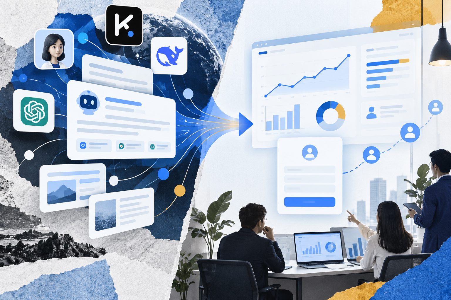 AI 搜索来源与 SaaS 注册数据对齐示意图