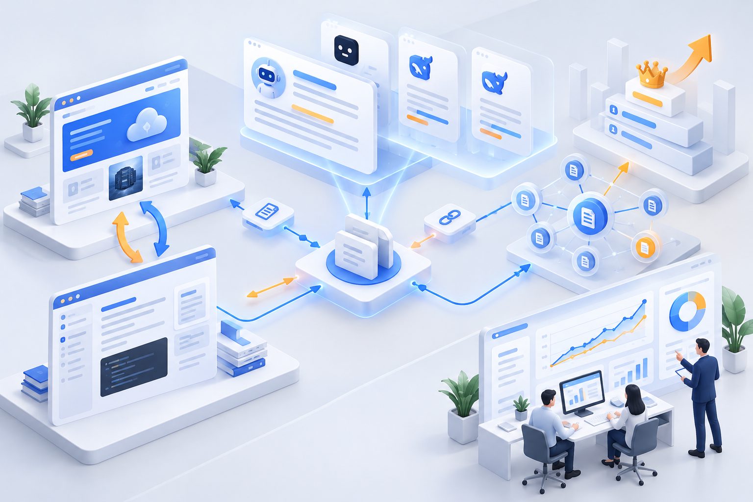 SaaS方案页与技术文档双向链接示意图